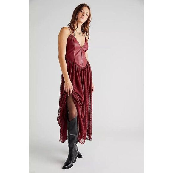 NWT FREE PEOPLE Sz M BEDHEAD BALLERINA DRESS IN RED - Picture 1 of 6